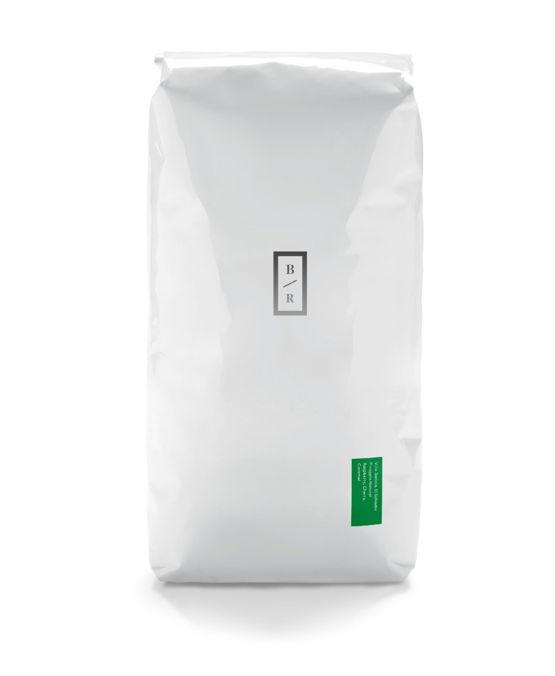 A white bag of coffee beans from Rosso Coffee Roasters